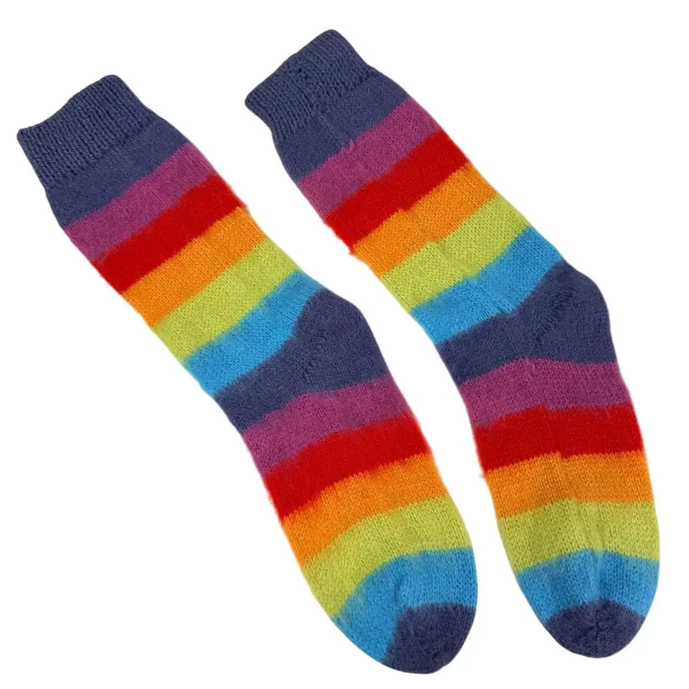 Rainbow Knitted Socks One Size Soft Cozy Warm
